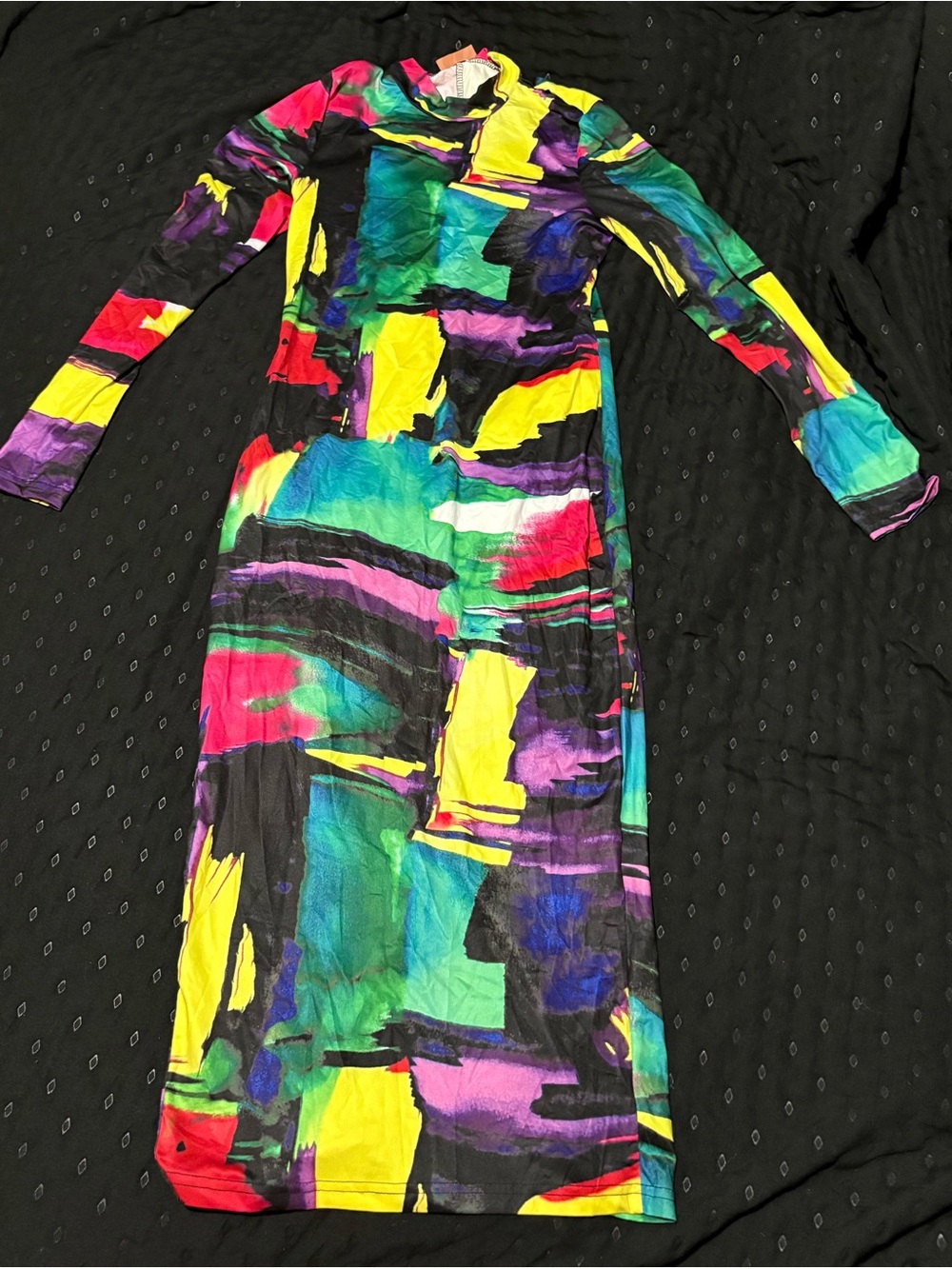 SHEIN Multicolor Brushstroke Long Sleeve Bodycon Dress